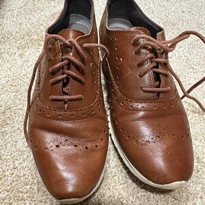 Cole Haan Women's Zerogrand Meritt Wingtip Oxfords Size 7.5 Leather British Tan